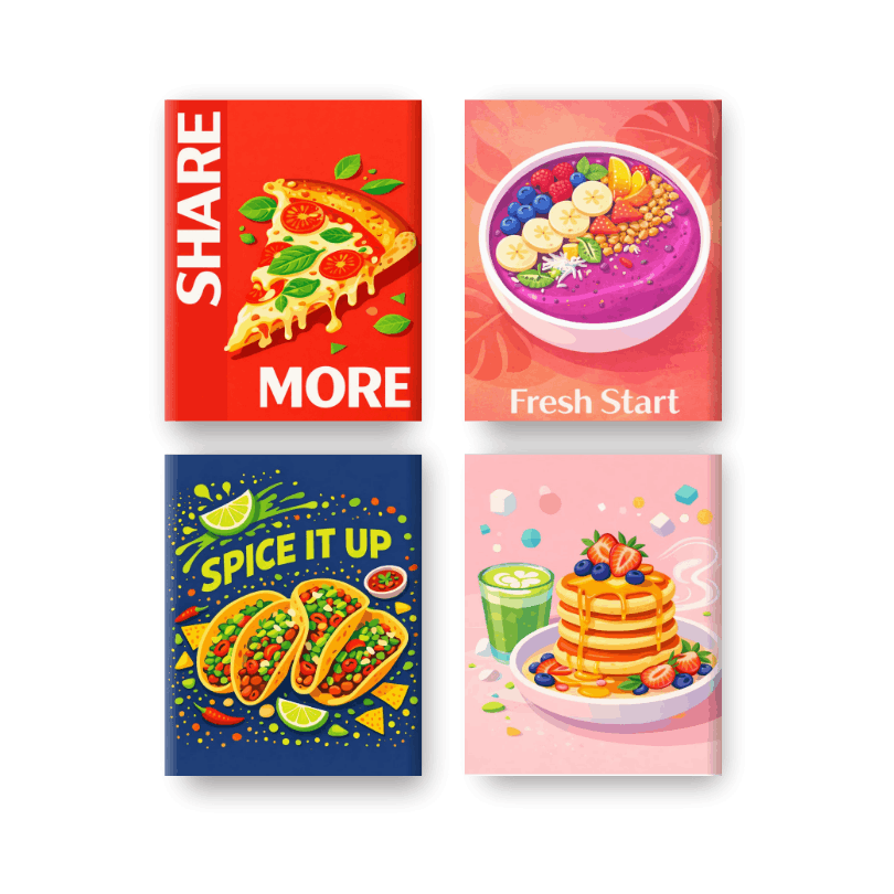 4 Mini Paintings - Favorite Food Set- Paint by Numbers
