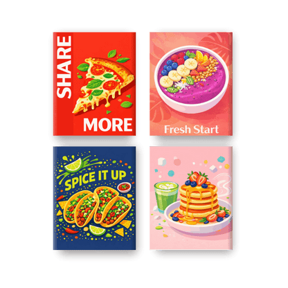 4 Mini Paintings - Favorite Food Set- Paint by Numbers
