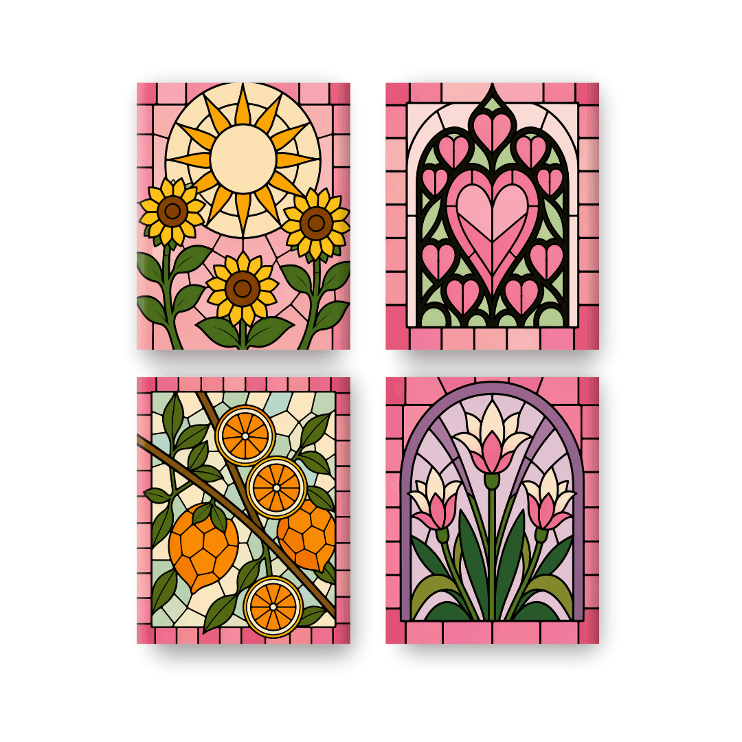 4 Mini Paintings - Stained Glass Set- Paint by Numbers
