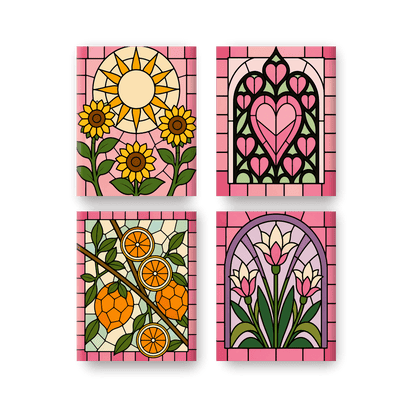 4 Mini Paintings - Stained Glass Set- Paint by Numbers
