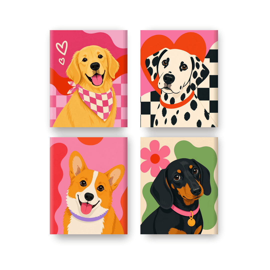 4 Mini-tableaux - Ensemble Équipe Chiens- Peinture par numéros