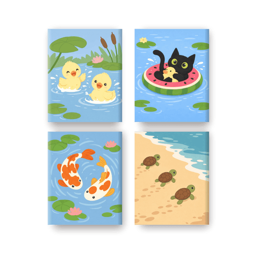 4 Mini Paintings - Water Animals Set- Paint by Numbers