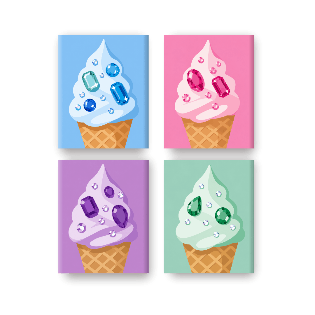 4 Mini Paintings - Jewel Ice-creams Set- Paint by Numbers