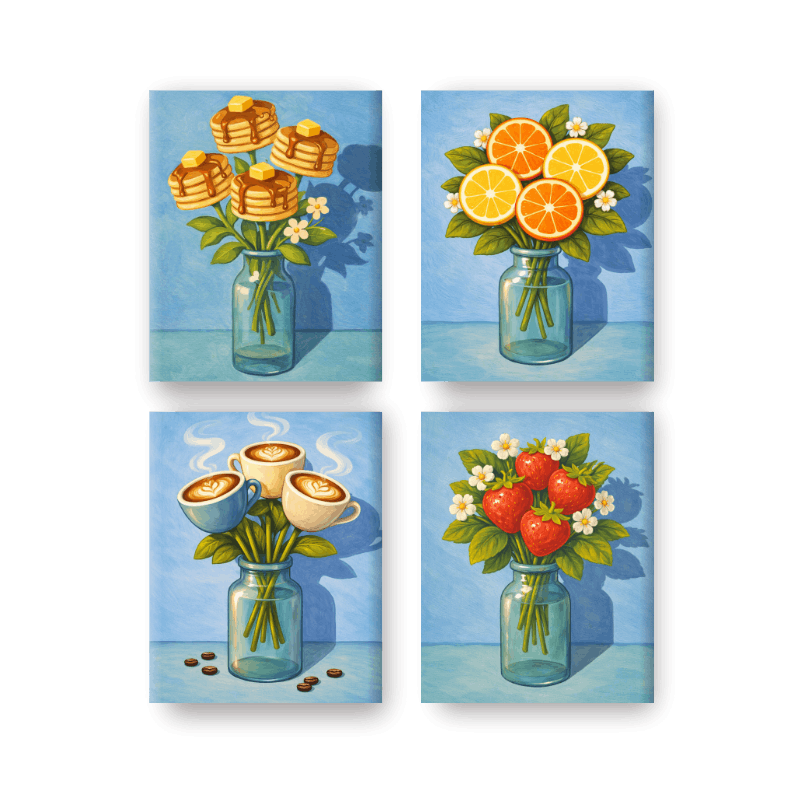4 Mini Paintings - Fantasy Flowers Set- Paint by Numbers