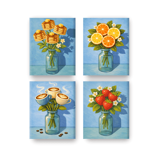 4 Mini Paintings - Fantasy Flowers Set- Paint by Numbers