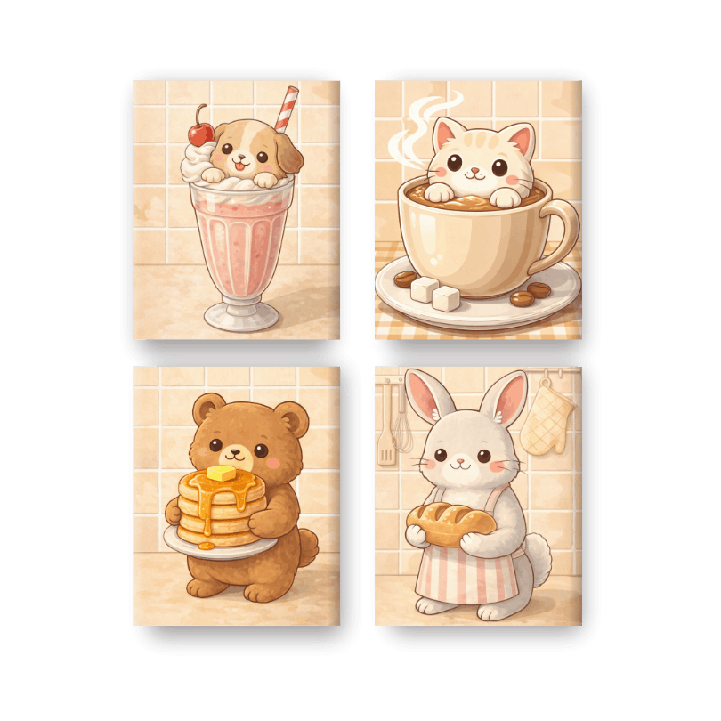 4 Mini Paintings - Cute Animals Set- Paint by Numbers