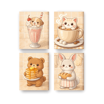 4 Mini Paintings - Cute Animals Set- Paint by Numbers