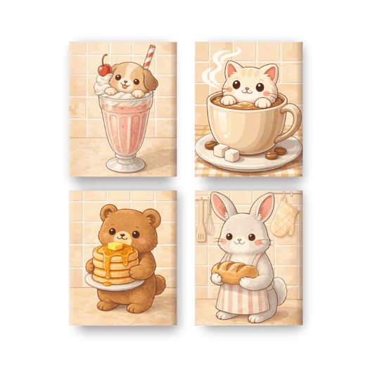 4 Mini Paintings - Cute Animals Set- Paint by Numbers