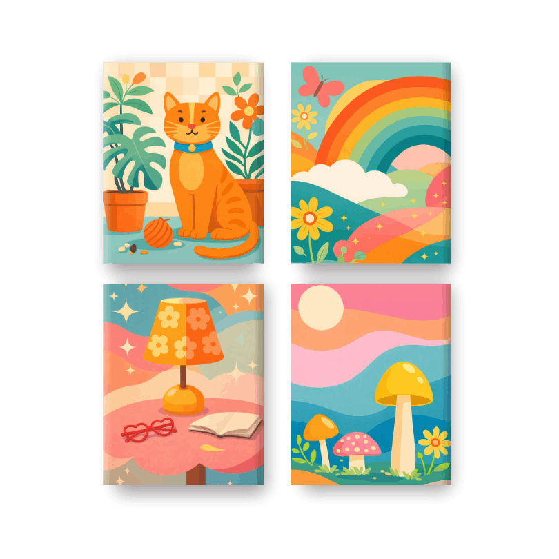 4 Mini Paintings - Rainbow Dreams Set- Paint by Numbers