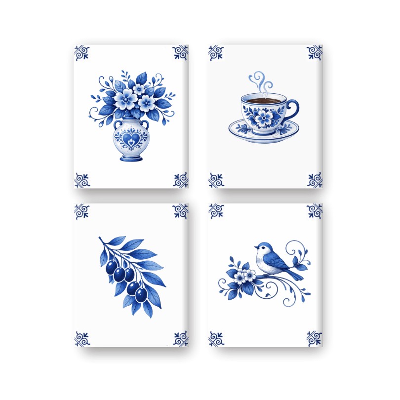 4 Mini Paintings - Delft Blue Set- Paint by Numbers