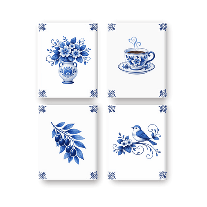 4 Mini Paintings - Delft Blue Set- Paint by Numbers