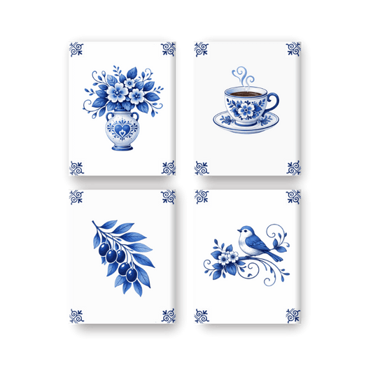 4 Mini Paintings - Delft Blue Set- Paint by Numbers