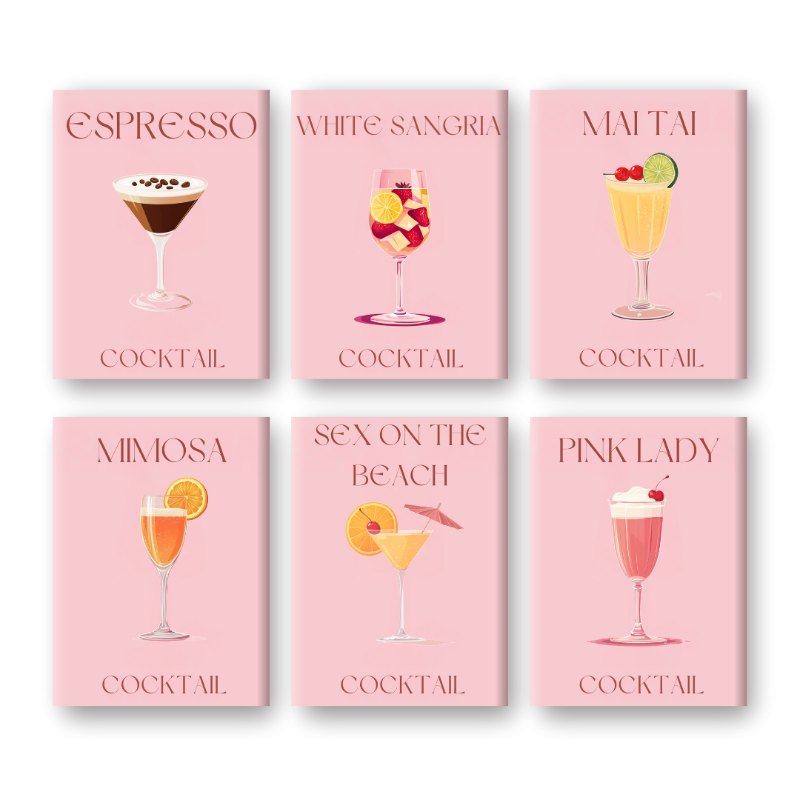6 Mini Paintings - Pink Cocktail Set-Paint by numbers