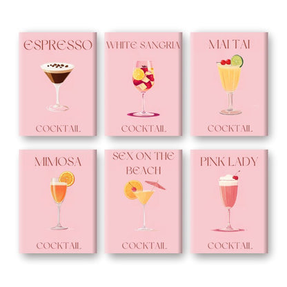 6 Mini Paintings - Pink Cocktail Set-Paint by numbers