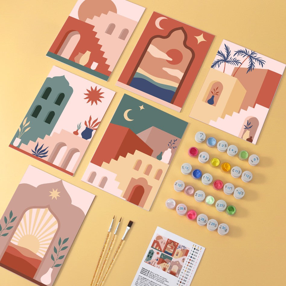 6 Wooden Board Mini Paintings – Desert Doorways