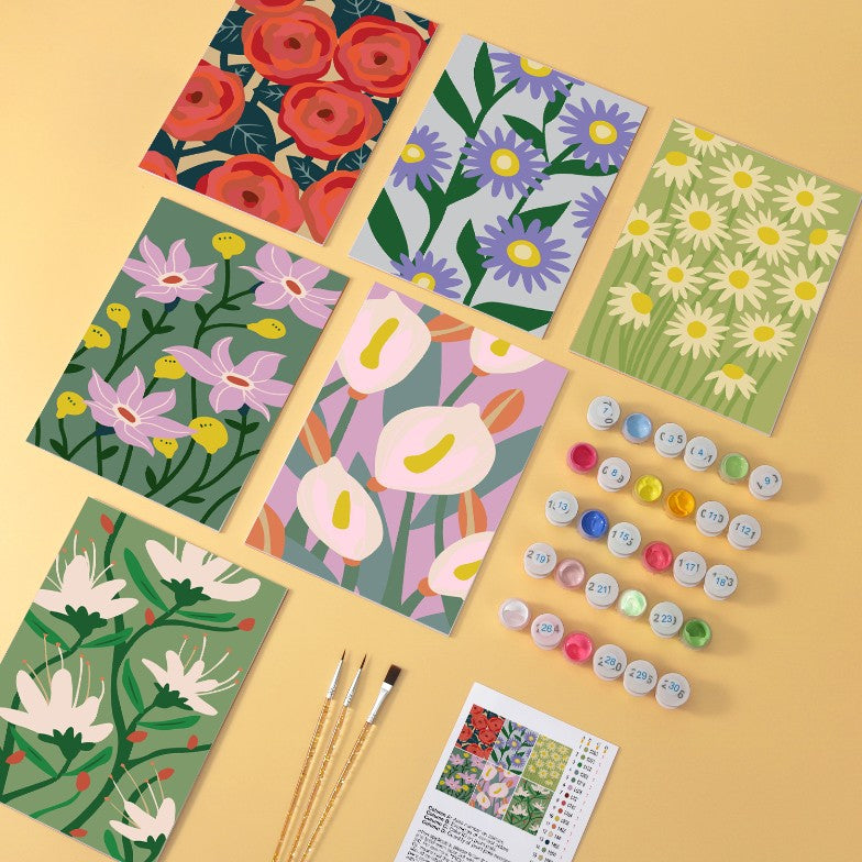 6 Wooden Board Mini Paintings – Bold Blooms