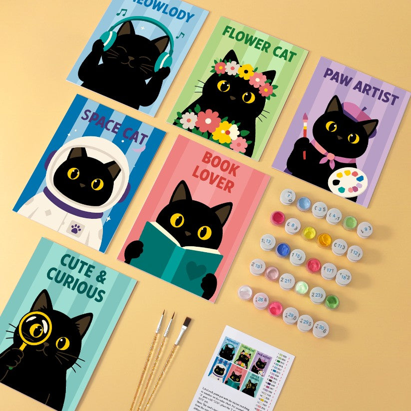 6 Wooden Board Mini Paintings – Cat of All Trades