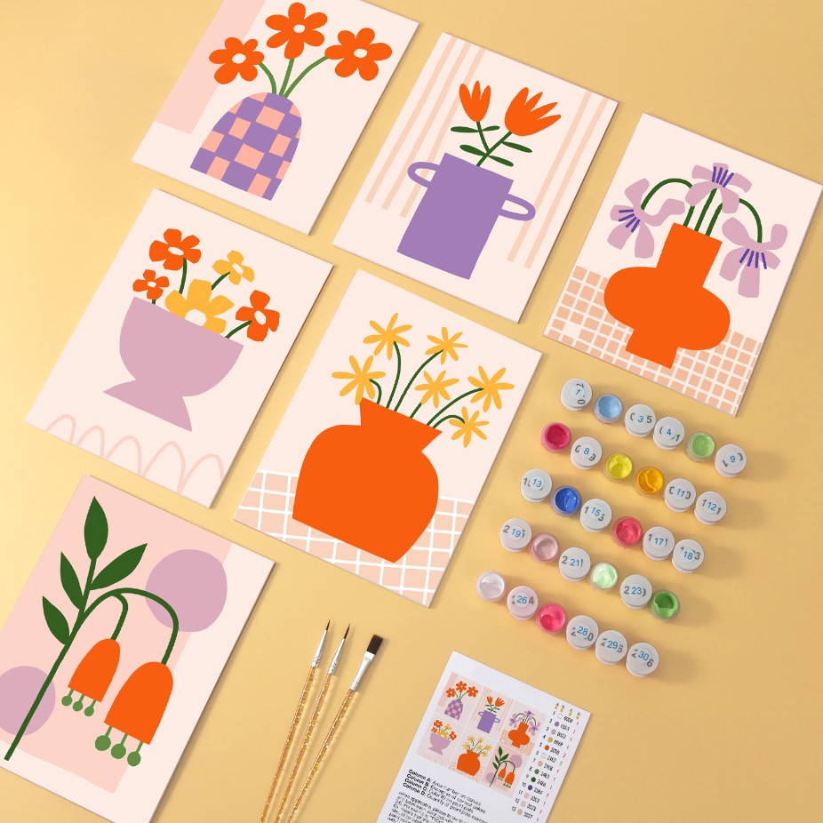 6 Wooden Board Mini Paintings – Vase Full of Blooms