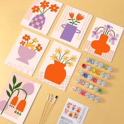 6 Wooden Board Mini Paintings – Vase Full of Blooms