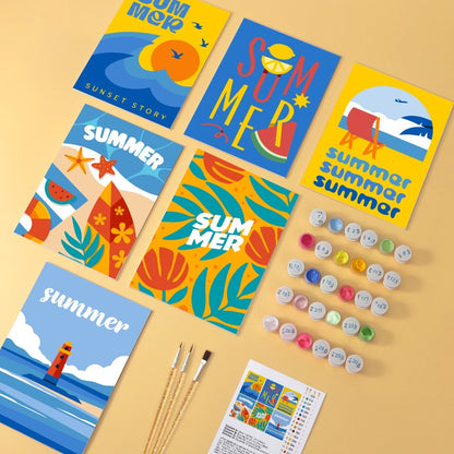 6 Wooden Board Mini Paintings – Summer Sunset Story