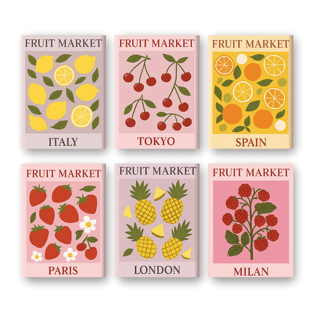6 Mini Paintings - Fruit Market Set-Paint by numbers