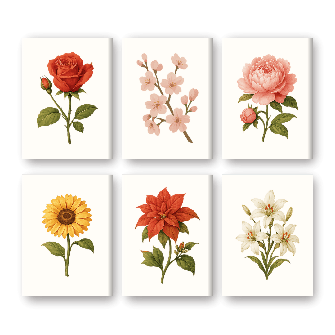 6 Mini Paintings - Flowers and Roses Set-Paint by numbers