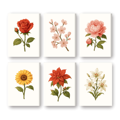 6 Mini Paintings - Flowers and Roses Set-Paint by numbers