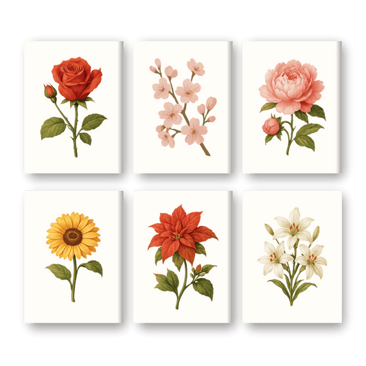 6 Mini Paintings - Flowers and Roses Set-Paint by numbers