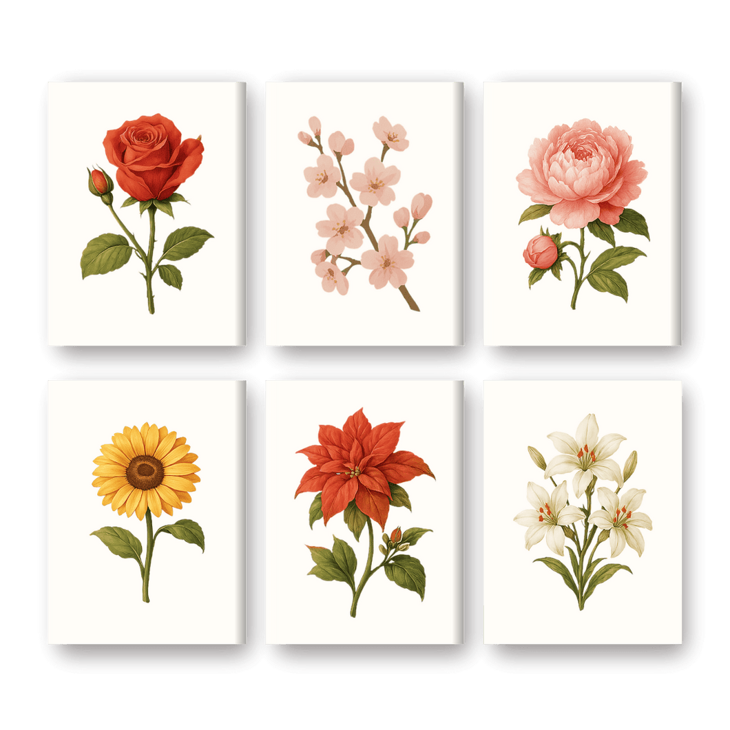 Paint by numbers   6 Mini Paintings   Flowers and Roses Set