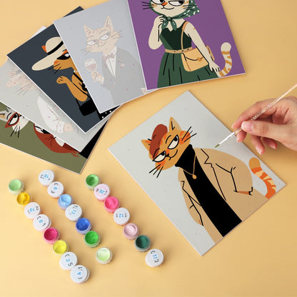 6 Wooden Board Mini Paintings – Fashionable Felines