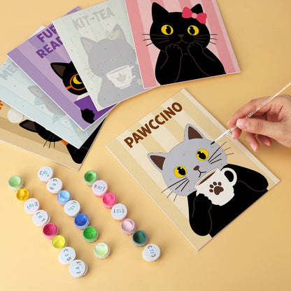 6 Wooden Board Mini Paintings – Coffee & Whiskers
