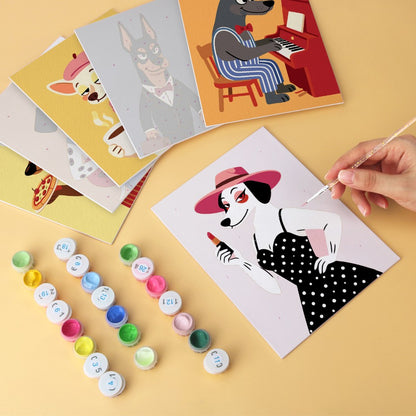 6 Wooden Board Mini Paintings – Dapper Dogs