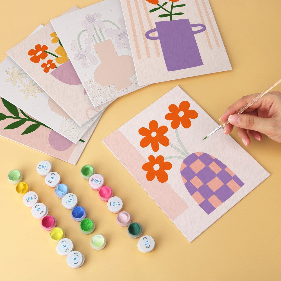 6 Wooden Board Mini Paintings – Vase Full of Blooms