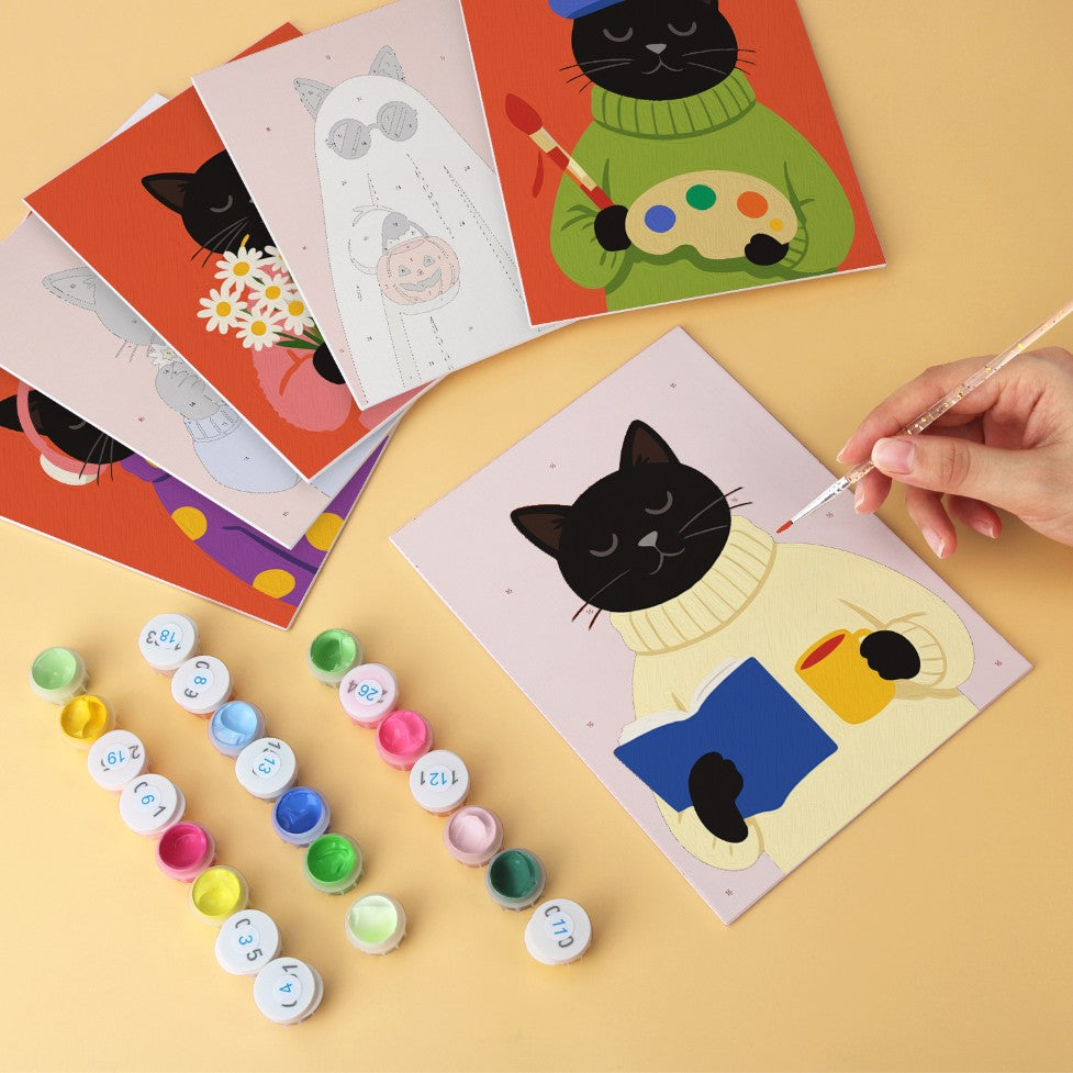 6 Wooden Board Mini Paintings – Cozy Cat Sason