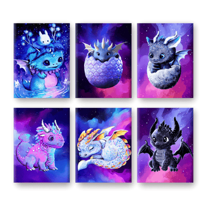 6 Mini Paintings | Little Dragons Set - By Tiny Tami-Paint by numbers