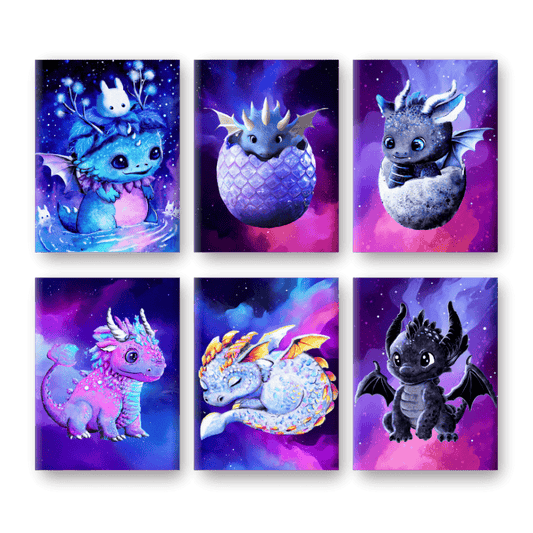 6 minitaulua | Little Dragons Set - By Tiny Tami - Numeromaalaus