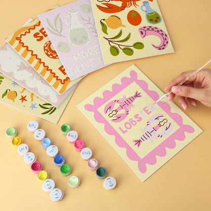 6 Wooden Board Mini Paintings – Mediterranean Catch