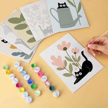6 Wooden Board Mini Paintings – Cats Among Plants