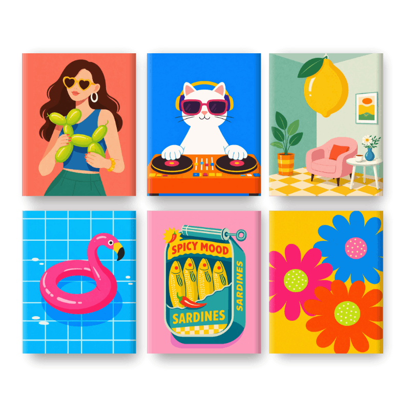 6 Mini Paintings - Fun & Funky Set- Paint by Numbers