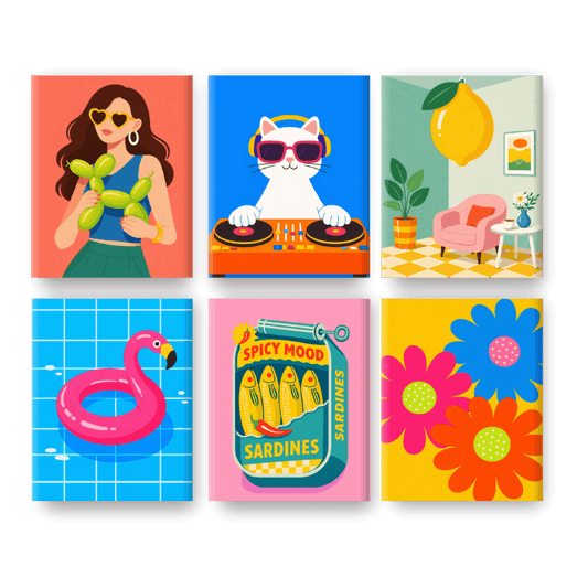 6 Mini Paintings - Fun & Funky Set- Paint by Numbers