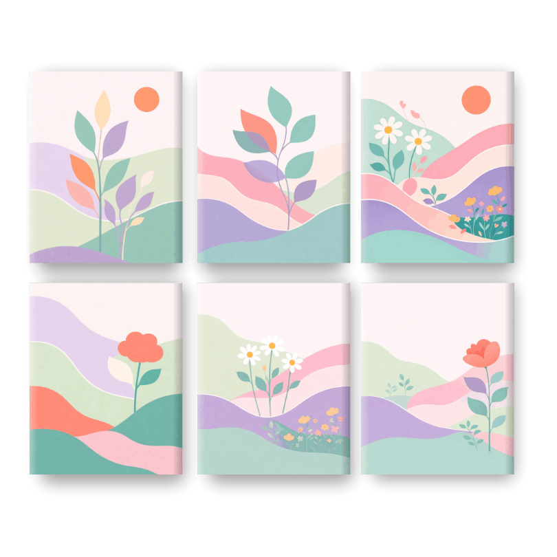6 Mini Paintings - Pastel Landscapes Set- Paint by Numbers