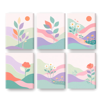 6 Mini Paintings - Pastel Landscapes Set- Paint by Numbers