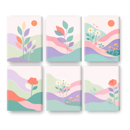6 Mini Paintings - Pastel Landscapes Set- Paint by Numbers