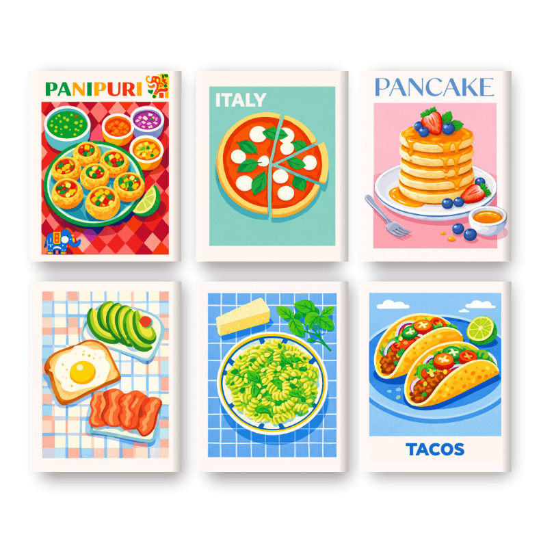 6 Mini Paintings - Favorite Food Set- Paint by Numbers