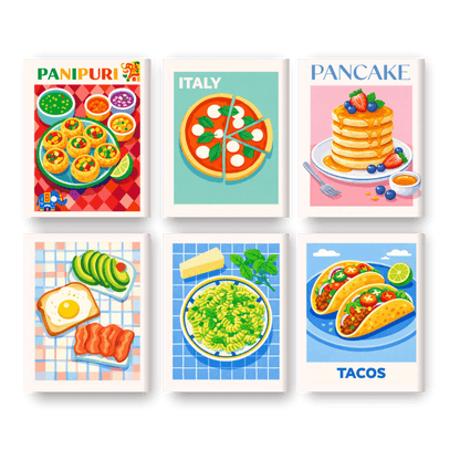 6 Mini Paintings - Favorite Food Set- Paint by Numbers