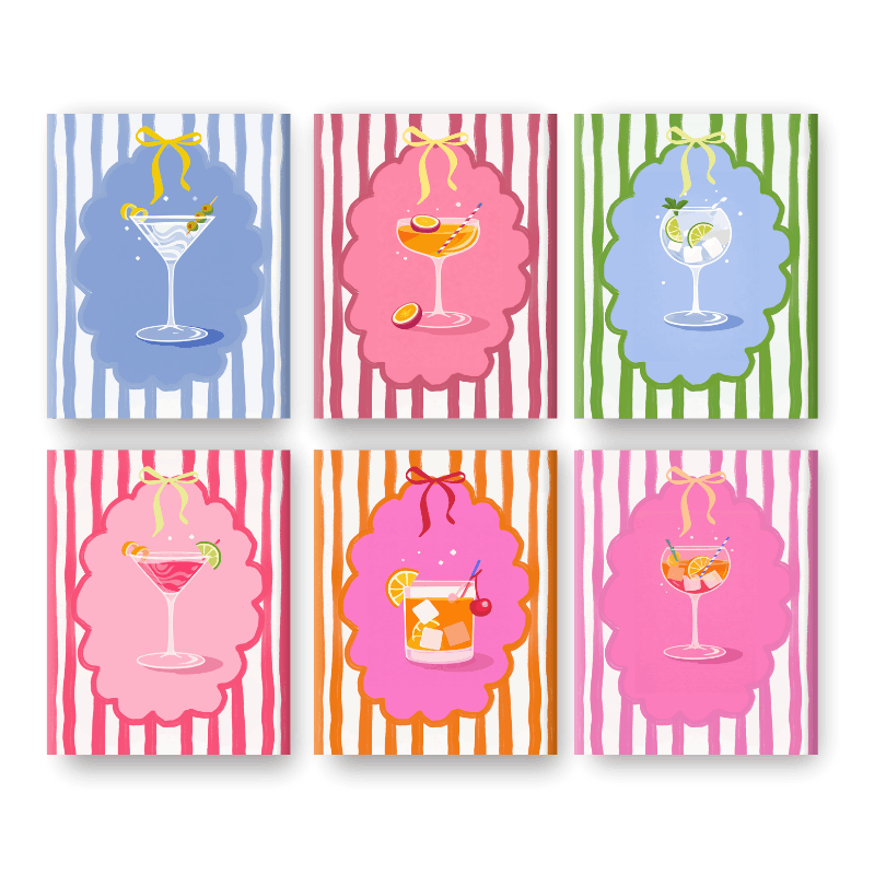 6 Mini Paintings - Trendy Cocktails Set- Paint by Numbers