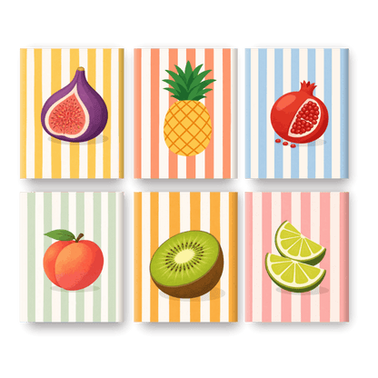 6 Mini Paintings - Striped Fruits Set- Paint by Numbers