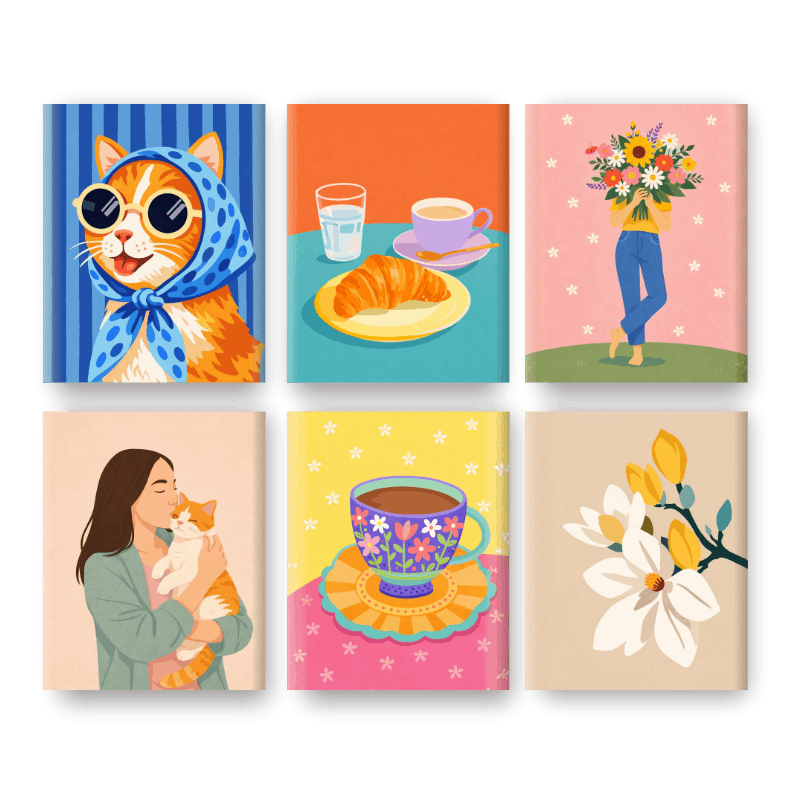6 Mini Paintings - Charming Moments Set- Paint by Numbers