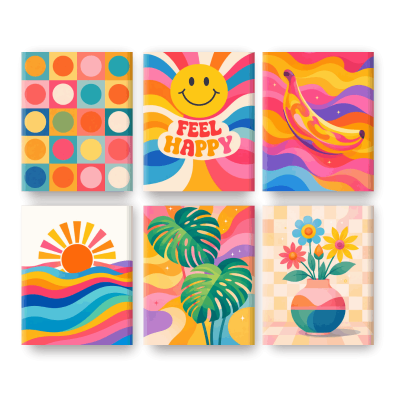 6 Mini Paintings - Rainbow Retro Set- Paint by Numbers