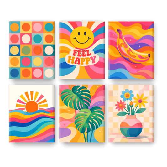 6 Mini Paintings - Rainbow Retro Set- Paint by Numbers